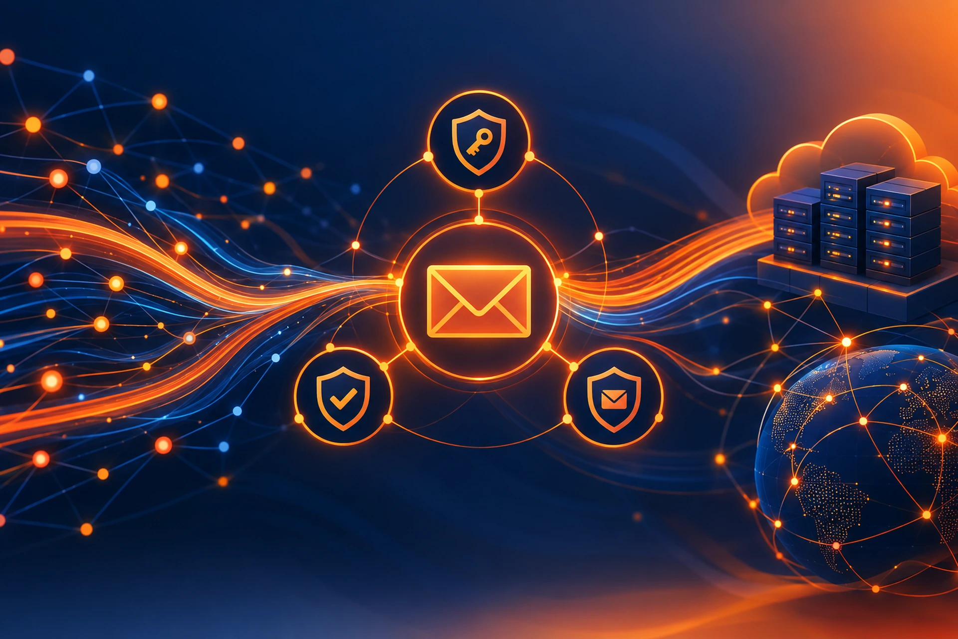 Diagram showing DKIM SPF DMARC setup protecting a domain's outgoing email