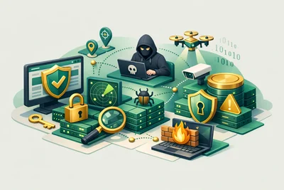 Attacker reconnaissance diagram showing port scanning and website probing before a cyberattack