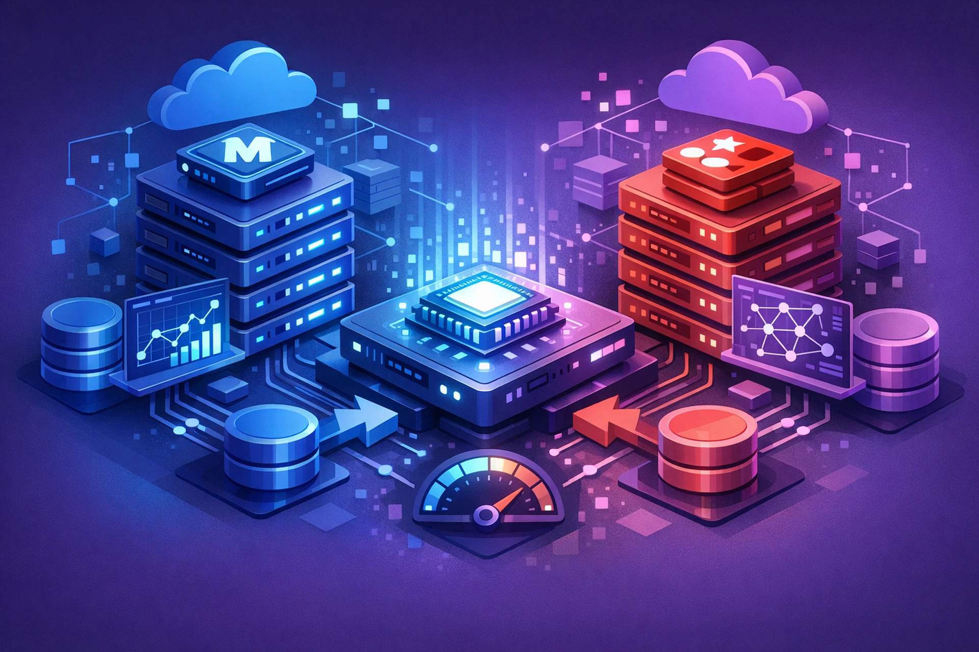 Diagram comparing Memcached and Redis server caching architecture side by side