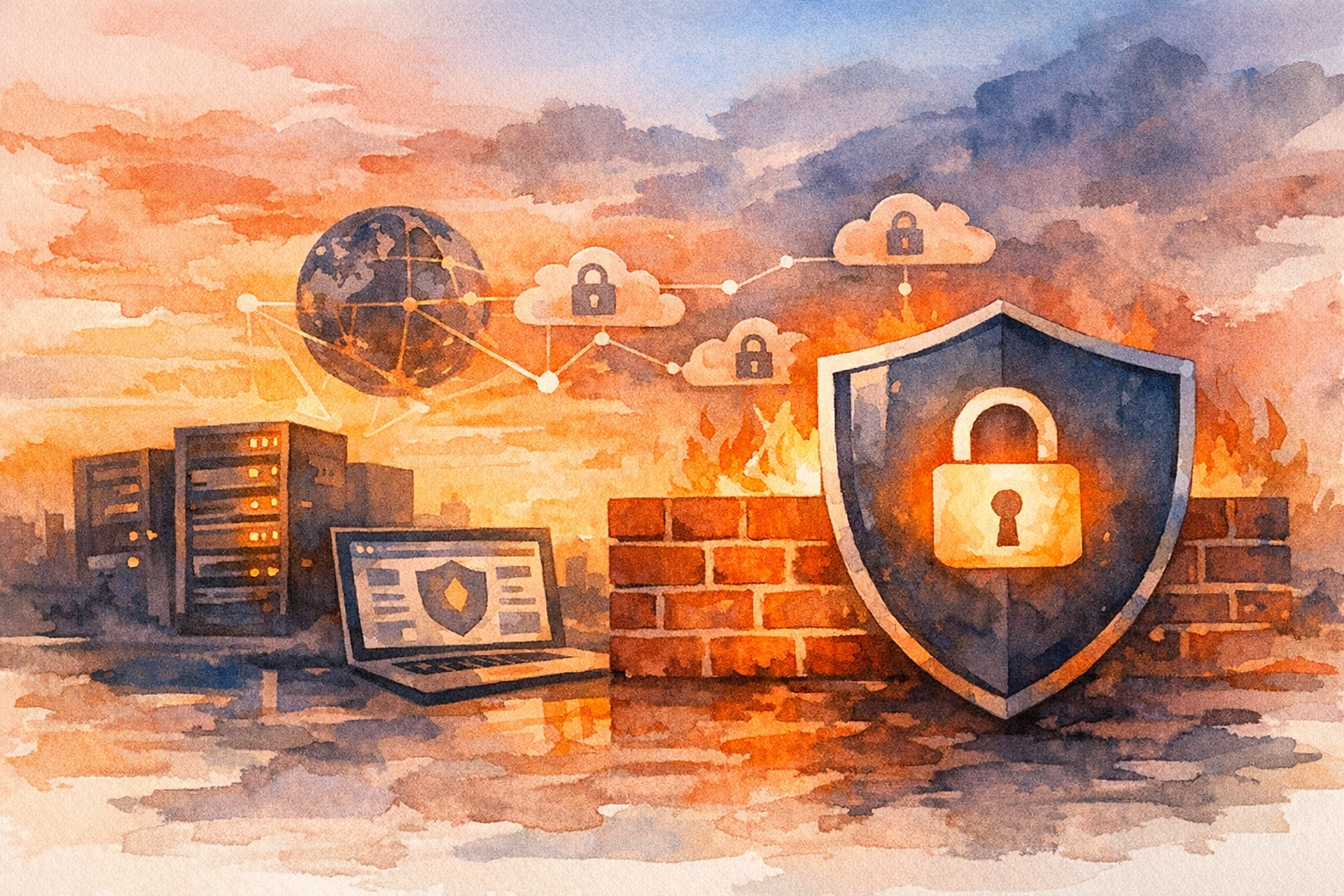 Diagram showing a web application firewall filtering malicious HTTP requests before they reach a web server