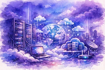 Small business owner reviewing website hosting dashboard on a laptop at a desk