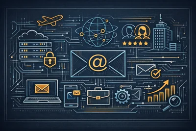 Professional business email setup on a laptop with a custom domain address visible in the inbox