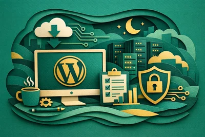 Blogger working on laptop with WordPress dashboard open, considering managed WordPress hosting