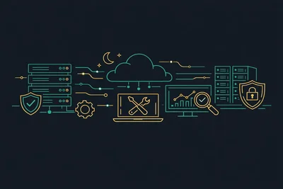 Server room with glowing rack lights representing managed web hosting infrastructure