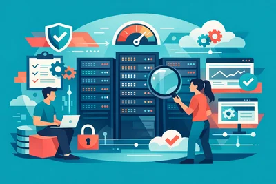Person reviewing managed hosting provider options on a laptop before signing up