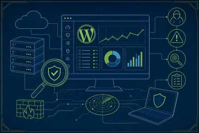 Person reviewing WordPress dashboard activity log for suspicious activity