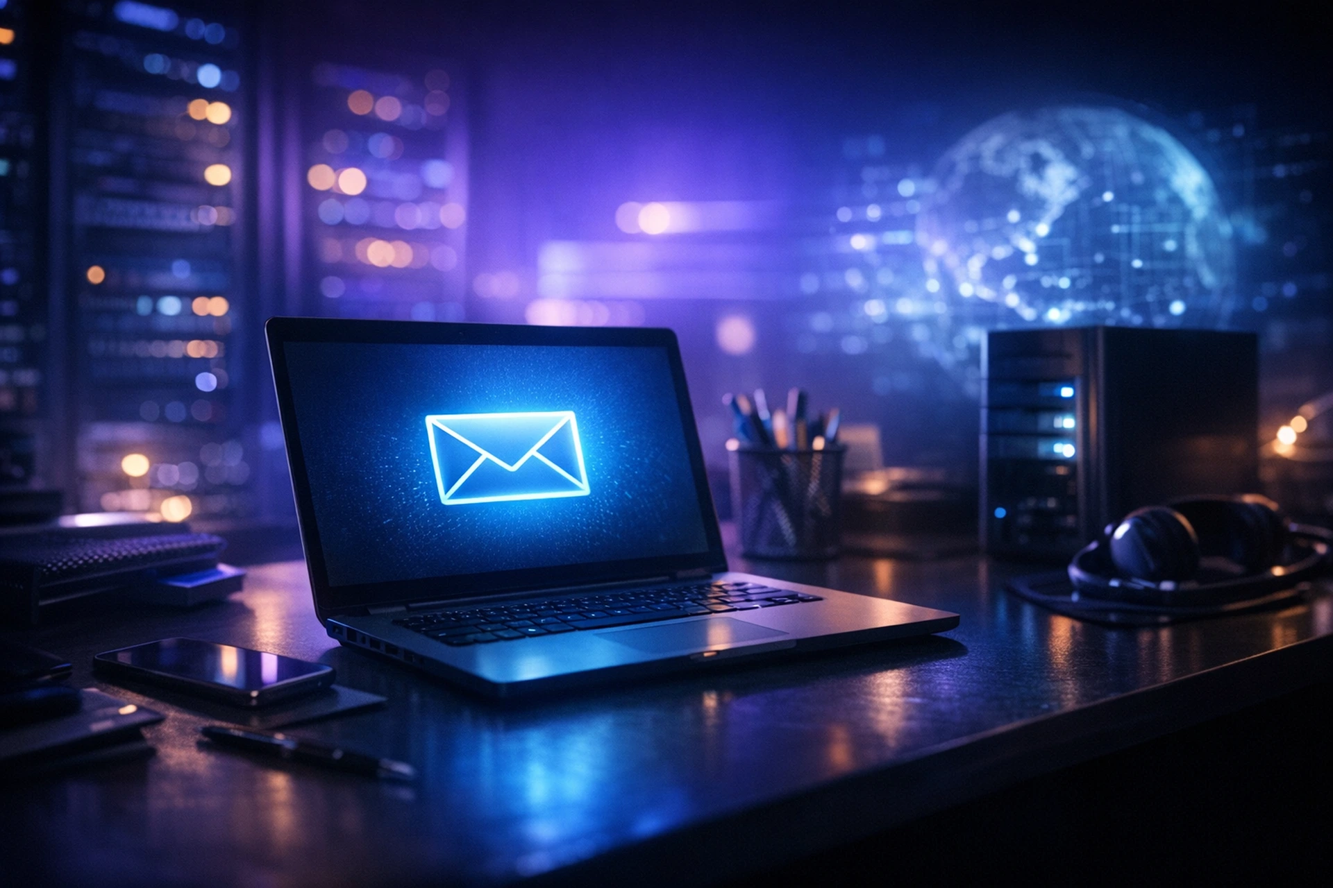 Small business owner setting up a custom domain email address on a laptop