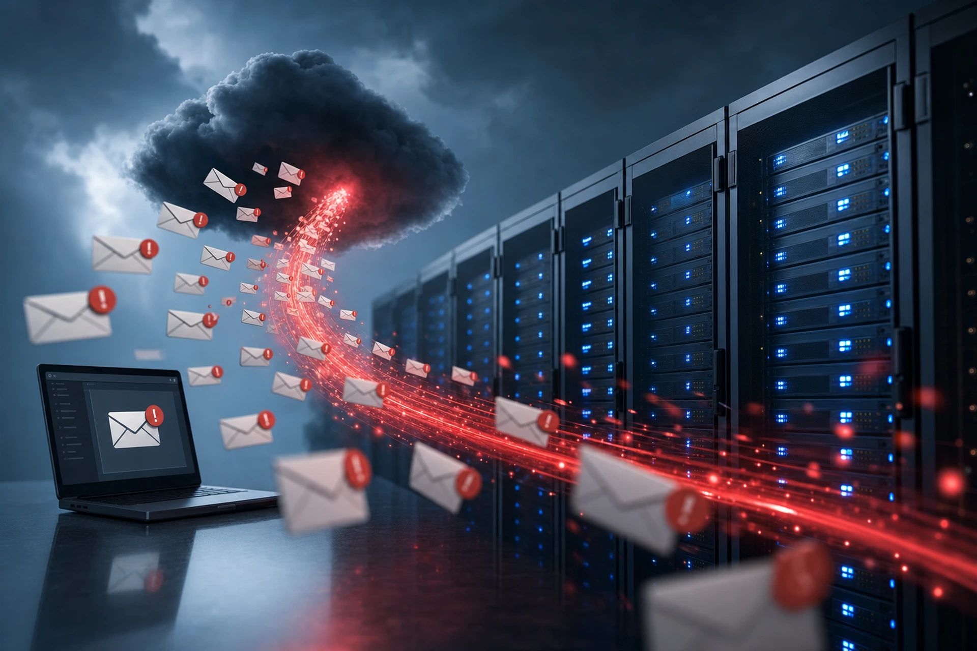 Illustration of an email complaint traveling from an inbox back to a mail server