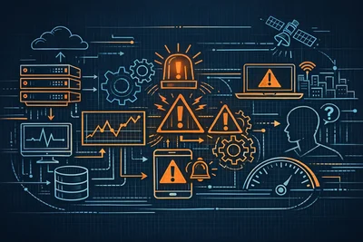 Developer reviewing real-time website performance monitoring alerts on a dashboard