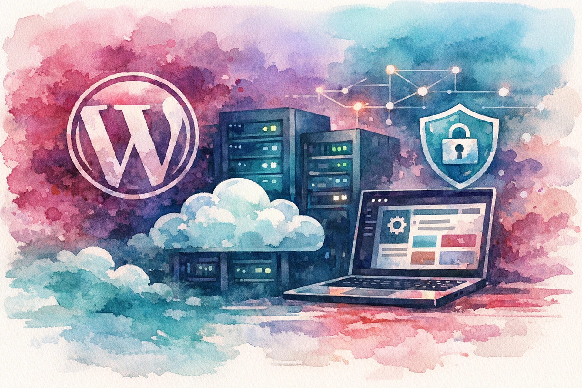 WordPress dashboard on a laptop screen representing managed WordPress hosting setup