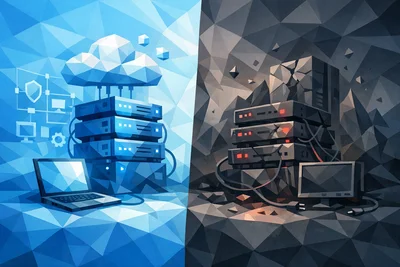 Side-by-side comparison of managed and unmanaged web hosting showing server management responsibilities