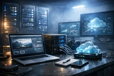 Small business owner reviewing a hosting checklist before website launch on a laptop